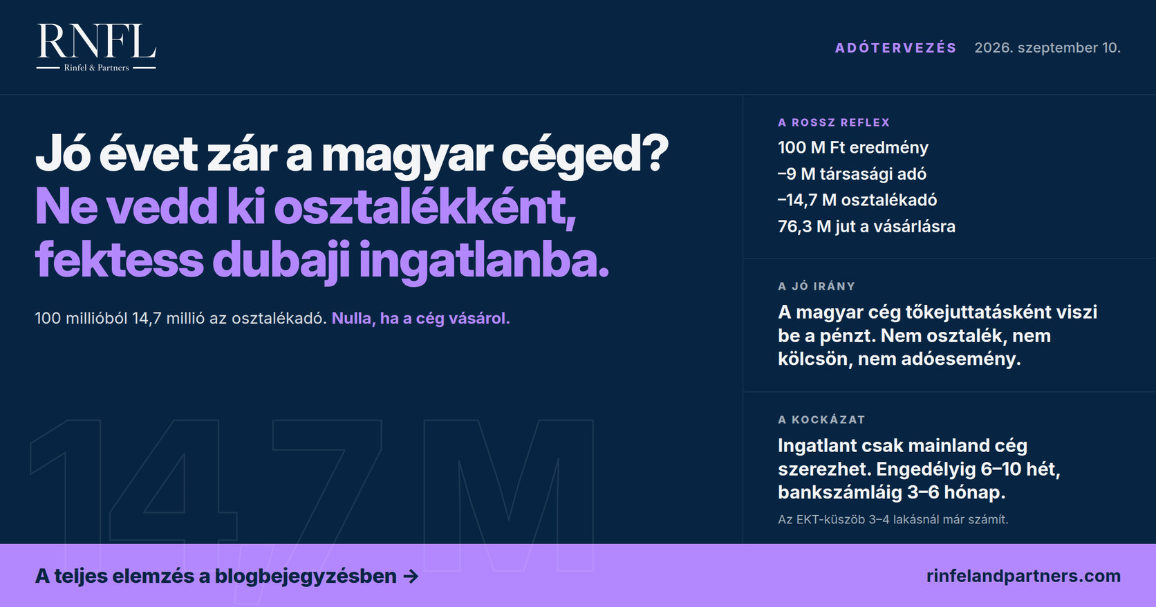 Magyar cég eredményéből dubaji ingatlan – tőkejuttatásos struktúra osztalékadó nélkül