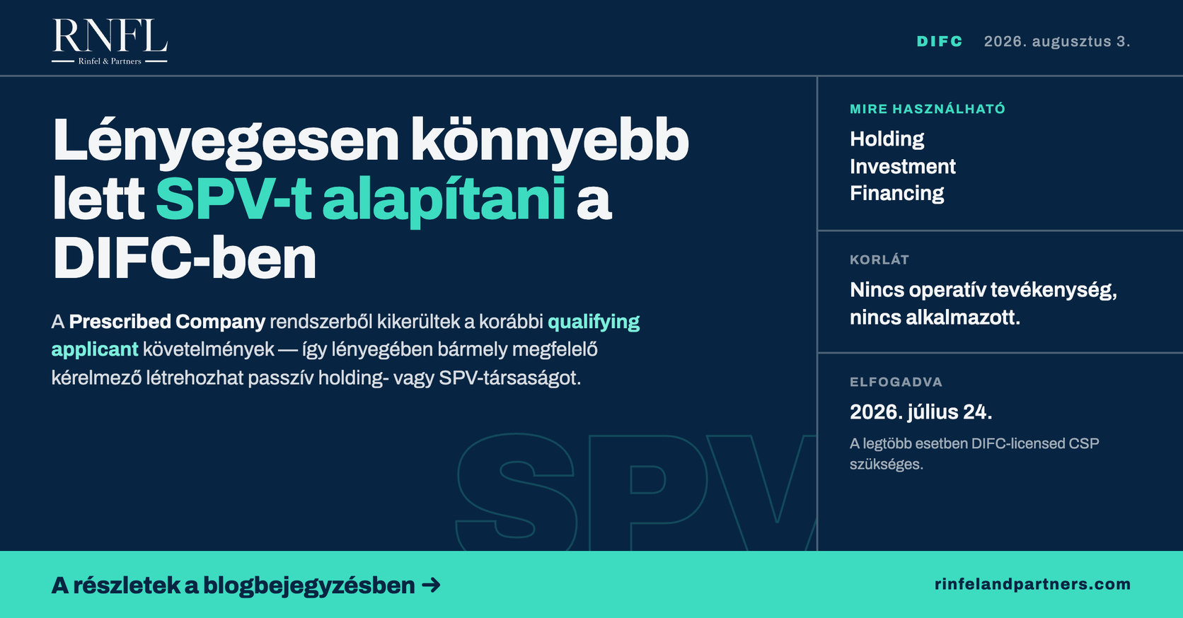 DIFC Prescribed Company 2026 – lényegesen könnyebb lett SPV-t alapítani a DIFC-ben